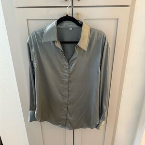 Oversized Daily Drills Sage Green Satin Long Sleeve Shirt
